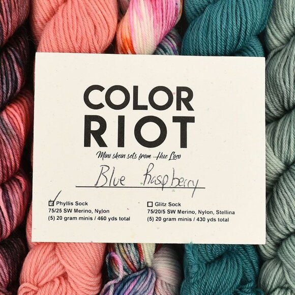 Hue Loco Color Riot Mini 5 Skein Set Phyllis Sock Merino 460 Yds Blue Raspberry - Picture 2 of 2